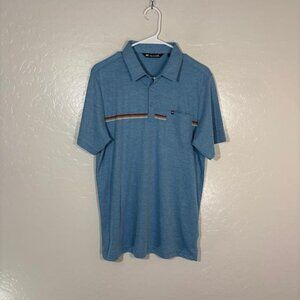 TravisMathew Polo Shirt Mens Medium Blue Stripe Pima Cotton Golf Pocket Casual
